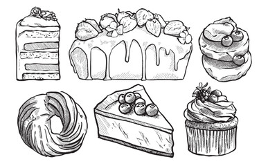 Collection of vector images of handmade cakes and pastries