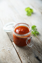 Traditional homemade tomato sauce in the jar