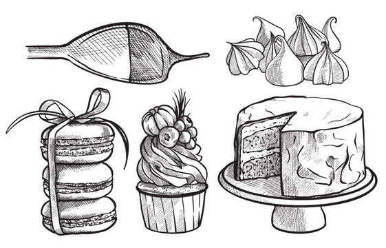 Collection of vector images of handmade cakes and pastries