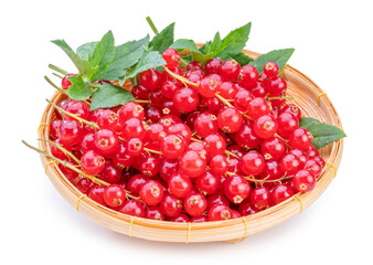 Sweet Red currant berries in basket isolated on white background, Red currant berries isolated on white background With clipping path.
