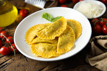 Traditional homemade ravioli stuffed with beef