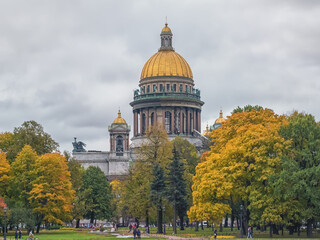 The outstanding architecture of Saint Petersburg. Saint Isaac's Cathedral or Isaakievskiy Sobor, a large architectural landmark
