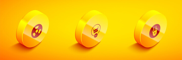 Set Isometric Radioactive, Delicate wash and Electric plug icon. Vector