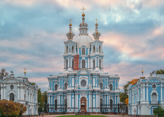 Fototapeta na wymiar The outstanding architecture of Saint Petersburg. Smolny Convent of the Resurrection
