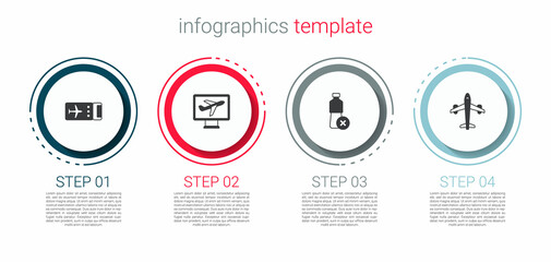 Set Airline ticket, Plane, No water bottle and . Business infographic template. Vector