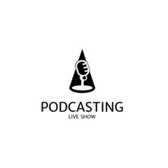 microphone stand on spotlight logo podcasting logo template black silhouette,