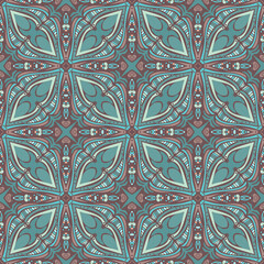Seamless pattern for traditional arabic and indian pottery tiling, fabric, wall interior, cloth. Decor tile, texture print, mosaic oriental ornament.