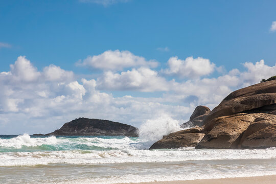 Waves brushing sands of Squeaky Beach in summer