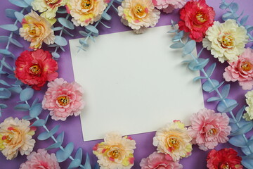 Mockup with Spring Flowers and invitation greeting card