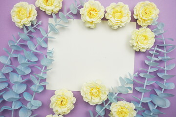 Mockup with Spring Flowers and invitation greeting card