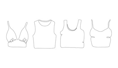 One single line drawing of tops isolated on white background. Beautiful hand-drawn design vector illustration for posters, wall art, tote bag, mobile case, t-shirt print. Publication about fashion.