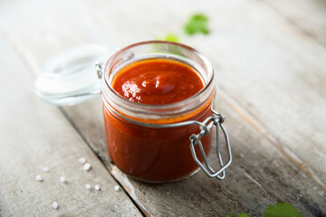 Traditional homemade tomato sauce in the jar