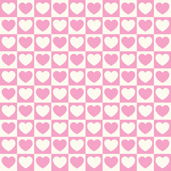 Tiny hearts chess grid seamless pattern. Cute little repeating hearts vector illustration. Love and relationship, valentine day. Print for fabric, paper, packaging, stationery.