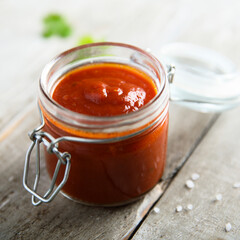 Traditional homemade tomato sauce in the jar
