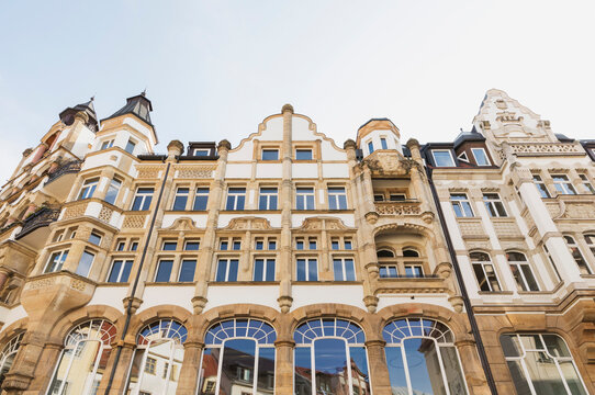 Germany, Saxony, Leipzig, Windows of baroque Lipsia-Haus building