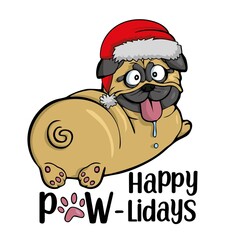 Christmas dog in santas hat with watercolor illustration . Vector illustration. 