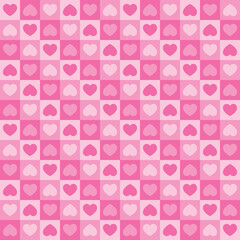 Tiny hearts chess grid seamless pattern. Cute little repeating hearts vector illustration. Love and relationship, valentine day. Print for fabric, paper, packaging, stationery.