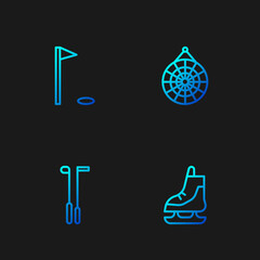 Set line Skates, Golf club, flag and Classic dart board. Gradient color icons. Vector