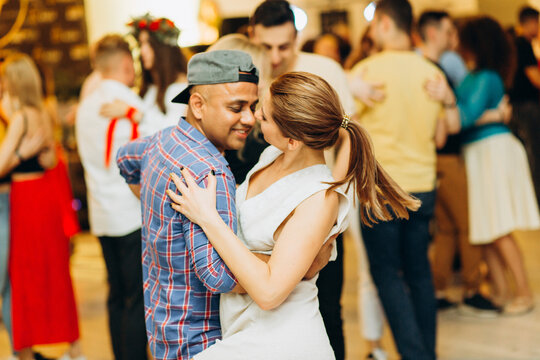 Kharkiv, Ukraine 17.08.21 People dancing bachata on the dance floor
