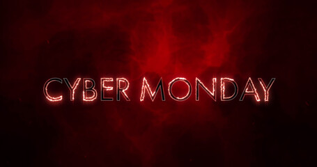 Image of cyber monday text over lightnings on black background