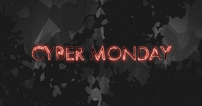 Image of cyber monday text on fire over distressed black background