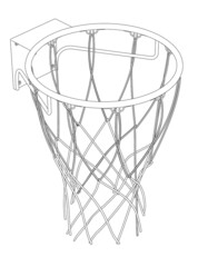 Basketball hoop contour from black lines isolated on white background. Isometric view. Vector illustration