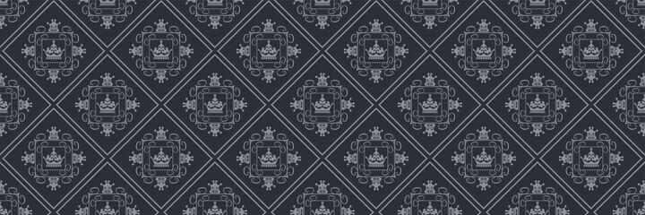 Background image with tiled decorative ornament on black background in vintage style for your design. Seamless background for wallpaper, textures