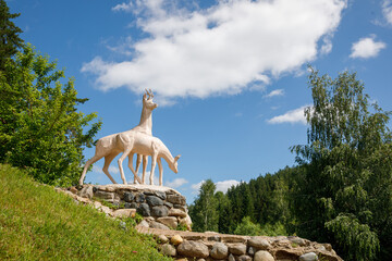 deer Monument at resort Belokurikha town in the Altai territory of the Russian Federation in summer...