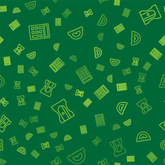 Set line Calculator, Pencil sharpener and Protractor on seamless pattern. Vector