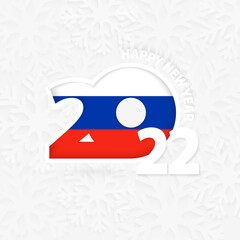 Happy New Year 2022 for Russia on snowflake background.
