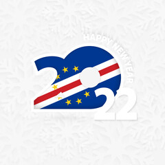 Happy New Year 2022 for Cape Verde on snowflake background.
