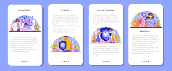 Immunologist mobile application banner set. Doctor in medical protective