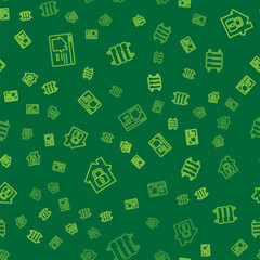 Set line Online real estate house, House under protection and Heating radiator on seamless pattern. Vector