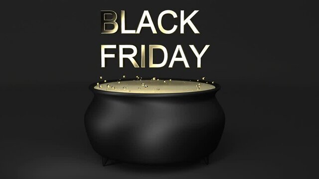 Black Friday sign golden backdrop Online shop boiling gold in a cauldron 4k