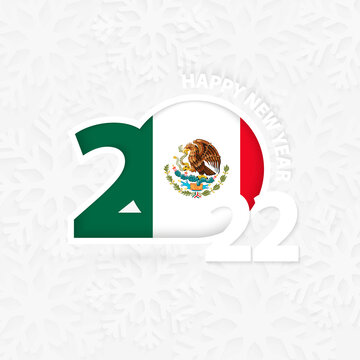 Happy New Year 2022 for Mexico on snowflake background.