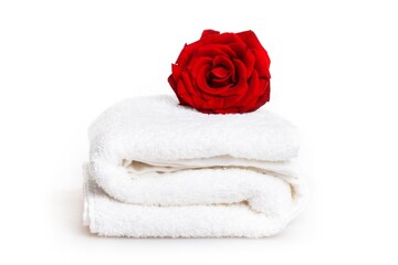 Fototapeta na wymiar white towel aromatherapy with big flower