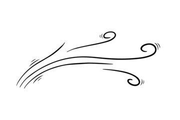 Wind blow in doodle style, vector illustration. Wave cold air during windy weather. Gust symbol outline for print and design .Isolated black line element on a white background