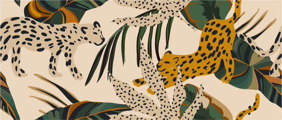 Motif abstrait dessiné à la main avec des léopards. Modèle sans couture contemporain de collage créatif. Couleurs naturelles. Modèle à la mode pour la conception.