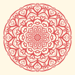 arabesque round mandala with heart shape circular vector design element