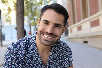 Good looking man with vintage shirt and eyeglasses