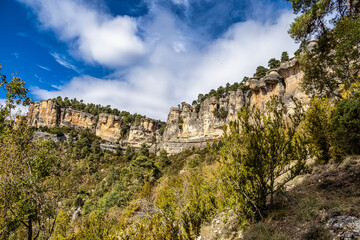 Fototapeta na wymiar Panoramic view of the Serrania de Cuenca at Una in Spain. Hiking trails La Raya and El Escaleron in Una