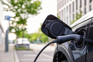 Electrical outlet of car charging at electric vehicle charging station