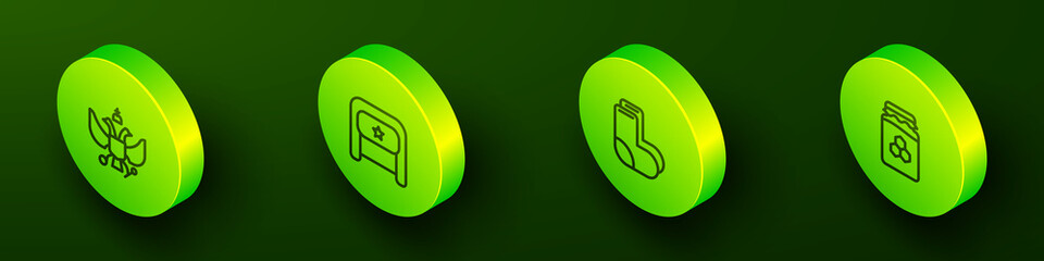 Set Isometric line National emblem of Russia, Ushanka, Valenki and Jar honey icon. Vector