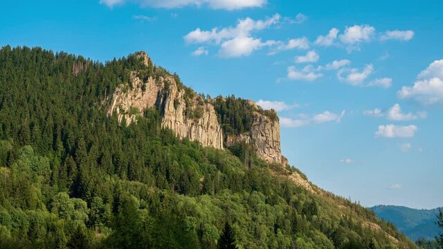 Time lapse video with picturesque Orpheus rocks and moving clouds near Smolyan town in Rhodopi Mountain, Bulgaria