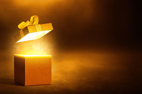 Gold Gift Box On Dark Background