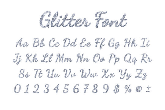 Silver glitter holiday font on white background. Vector
