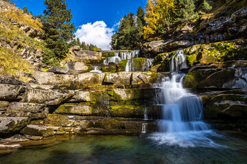 Autumn view of beautiful nature in Ordesa and Monte Perdido NP, Pyrenees, Aragon in Spain.