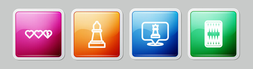 Set line Hearts for game, Chess, and Backgammon board. Colorful square button. Vector