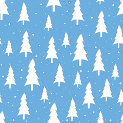 Obraz premium Snow-covered Christmas trees on blue. Seamless christmas pattern.