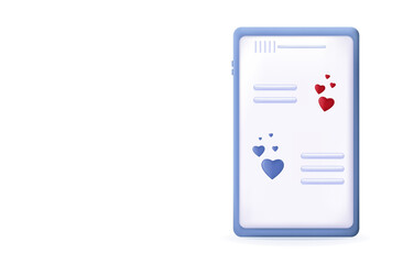 3d heart with phone chat template. Vector banner for the holiday love Valentine's Day. Red and blue heart. SMS message online with congratulations on the smartphone screen. Social media communication